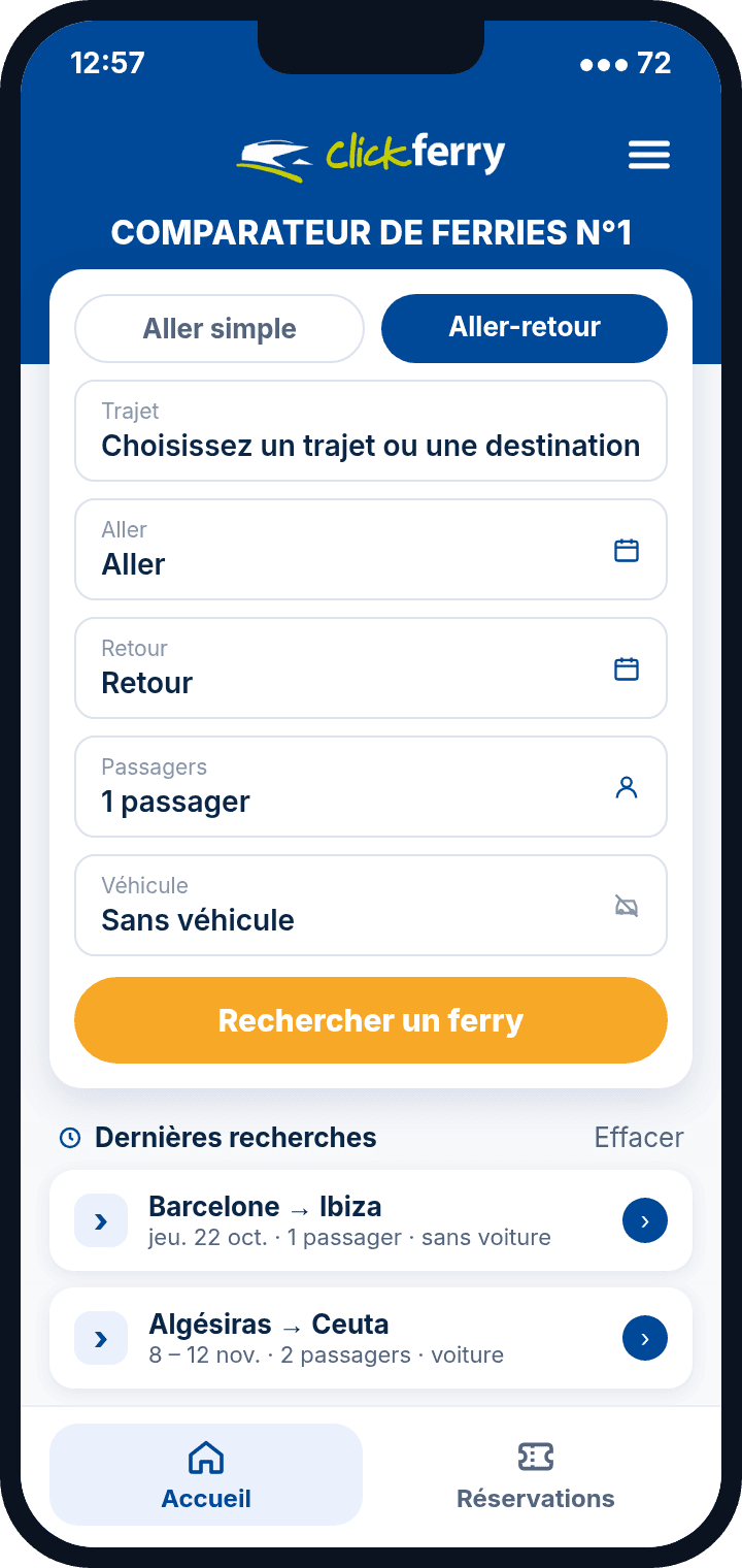 Appli Clickferry : recherche de ferries